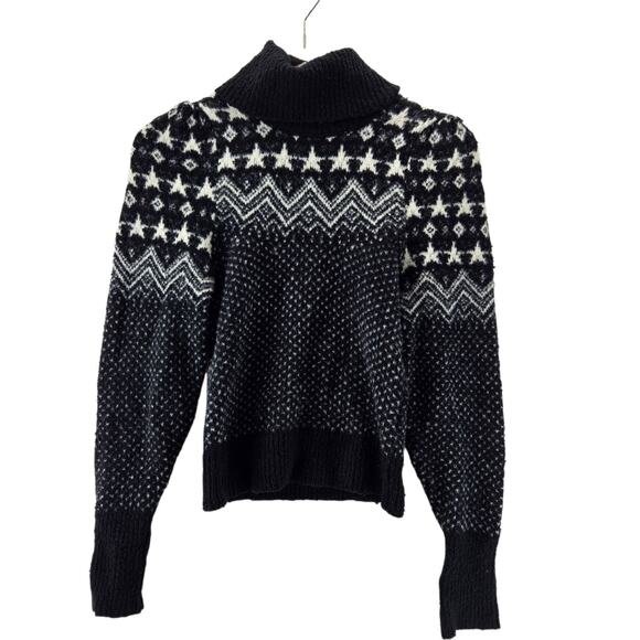 Free People Love Notes Turtleneck Sweater Black White Star Printed Cropped XS - Picture 2 of 11